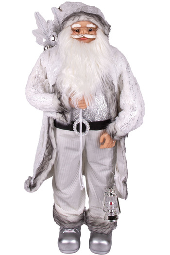 Herdekora New Year Santa Claus White Gift Sack with Lantern Silver-Grey 90 Cm.