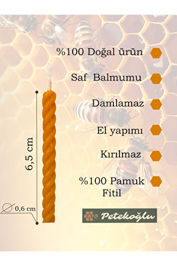 Petekoğlu (12 Adet) Renkli Balmumu Mum Doğal Petek Pasta Parti Mumu Doğum Günü Nişan Kına Gecesi Beeswax Cand