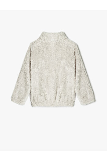 Koton Stand Collar and Embroidered Plush Sweat - Half Zipper