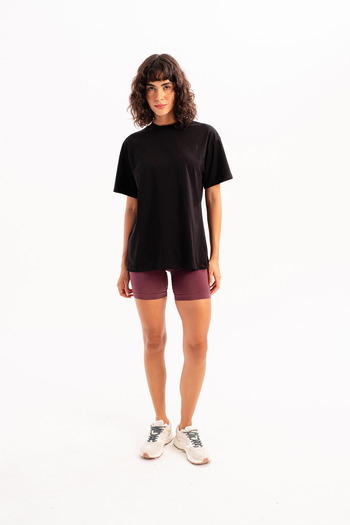 JUSTEVER Γυναικείο T-Shirt 100% Cotton Oversize Fit Crew Neck Μαύρο - Halo