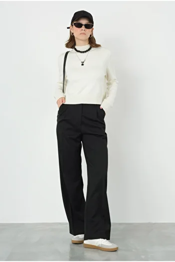 HEQA High Waist Pleated Black Trousers