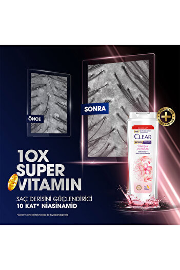 Clear Kepeğe Karşı Etkileyici Besleyici Şampuan Yumuşak Parlak Kiraz Çiçeği Esansı 600 ml X3