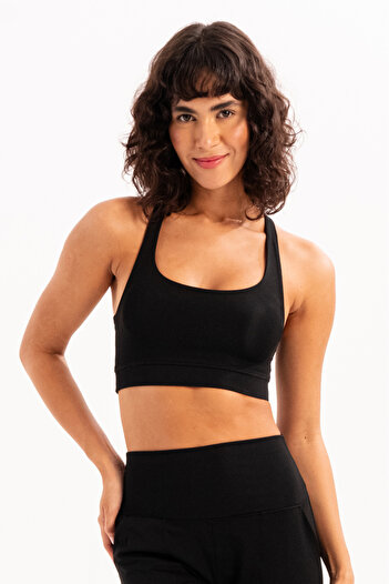 JUSTEVER Back Detailed Light Supported Black Women's Sports Bra with Removable Pads - Surge