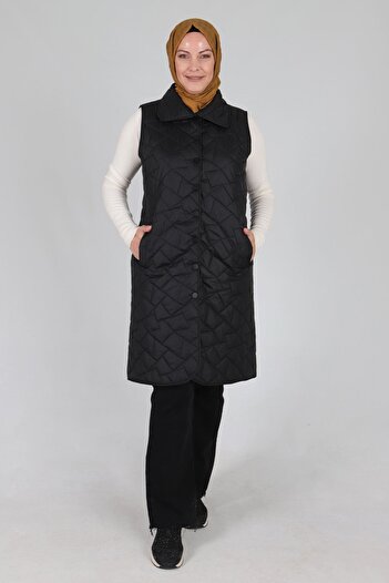 Moda Rosa 24K30008 - BLACK - Large Size Hijab Quilted Vest