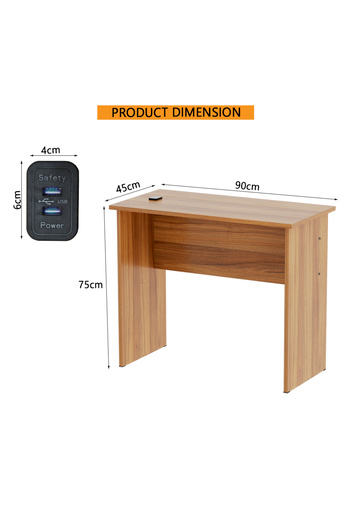 Mahmayi Modern MP1 Study Table, 90x45 with Black BS02 Desktop Socket Natural Dijon Walnut