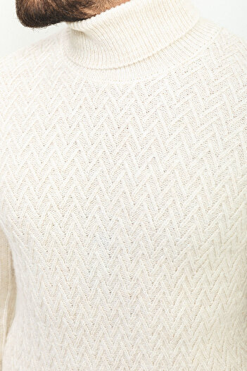 Mcr Ανδρικό πουλόβερ με σχέδια Slim Fit Full Turtleneck Wool Light Beige - 11398.22K