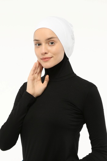 Altobeh Bonnet Hijab, practic, cu fixare elastică, albă