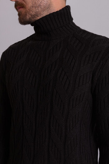 Mcr Πλεκτό Slim Fit Ολόσωμο Μάλλινο Ανδρικό Πουλόβερ Μαύρο - 11350.21K