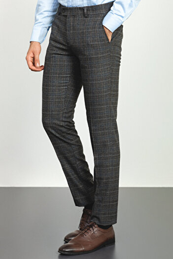 Mcr Plaid Slim Fit Classic Wool Men's Trousers Black-Brown - 38111.22K