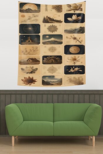 on the clouds Vintage Scenic Postage Stamp Wall Cover - Stain Resistant Fabric Carpet Tapestry