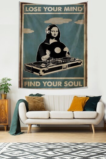 on the clouds Find Your Soul in Music Dj Monalisa Plaque Players Stain Resistant Fabric Wall Cloth Wall Tapestry Tapestry