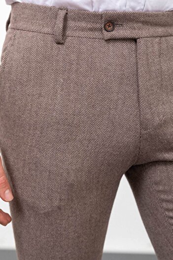 Mcr Desenli Super Slim Fit Yün Erkek Pantolon Camel-Bej - 38109.22K