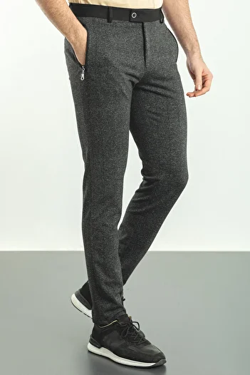 Mcr Patterned Super Slim Fit Men's Trousers with Zipper Pockets Black - 38135.22K