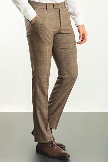 Mcr Plaid Slim Fit Classic Wool Men's Trousers Camel - 38122.22K
