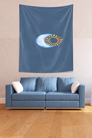 on the clouds Moon and Sun Oil Paint Effect Stain Resistant Fabric Wall Cloth Wall Carpet Tapestry