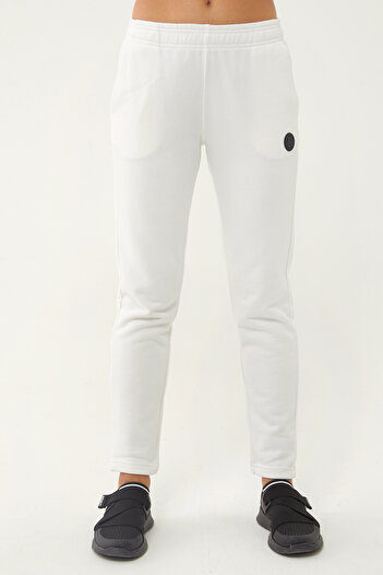 bilcee Women's White Straight Leg, Stand Collar Half Zipper Sweatshirt Set 1632