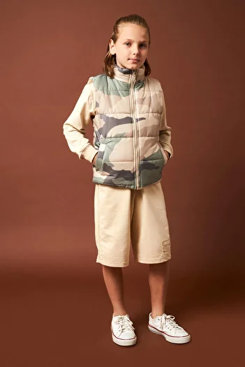 Perendi Camouflage Patterned Boy's Vest Stone