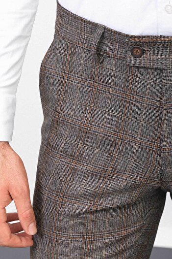 Mcr Plaid Slim Fit Classic Men's Trousers Black-Camel - 38108.22K
