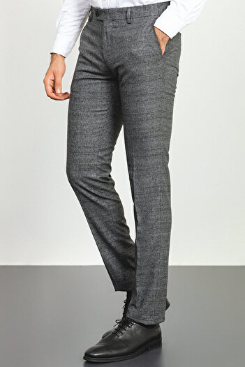 Mcr Plaid Slim Fit Classic Wool Men's Trousers Black-Grey - 38111.22K
