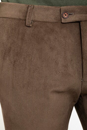 Mcr Ριγέ Slim Fit Velvet Ανδρικό Παντελόνι Camel - 38218.23K