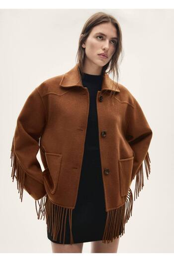MANGO Woman Wool Blended Tassel Jacket