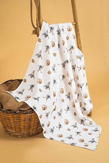 babynup Space Themed Cute Fluffy Muslin Blanket - 120X120 cm Natural
