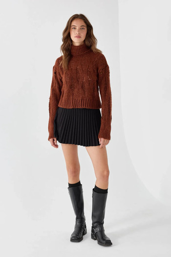 Hiccup Patterned High Collar Knitted Sweater