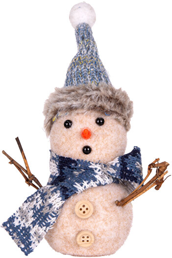 Herdekora Christmas Ornament Snowman with Blue Scarf and Hat Beige-Blue 12X7X16 Cm.