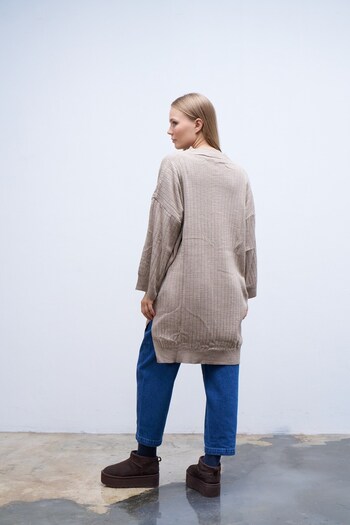 QANU Mink Colored V-Neck Knitwear Tunic