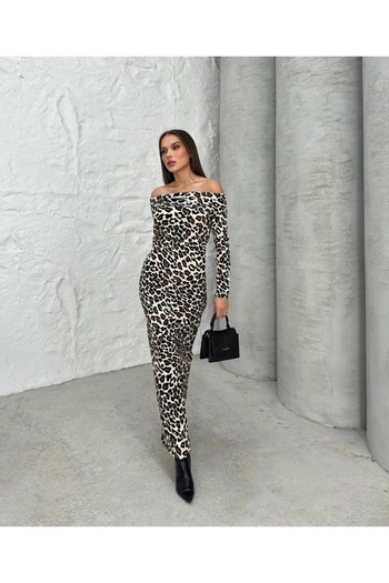 İLKCET MODA Rochie de damă cu fantă cu imprimeu leopard