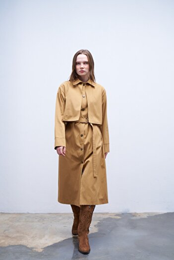 QANU Camel Windbreaker Trench Coat