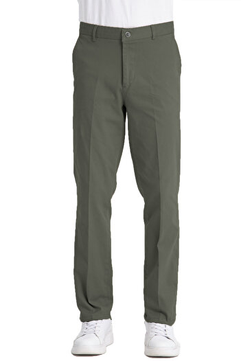 Varetta Men's Green Pocketed Casual Chino Regular Cut Lycra Canvas Trousers