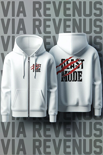 Vordevia Beast Mode Μπροστινή και Πίσω Ζακέτα με φερμουάρ Unisex Λευκή Φούτερ