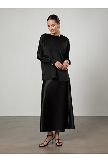Refka Black Satin Fish Form Skirt - Refka
