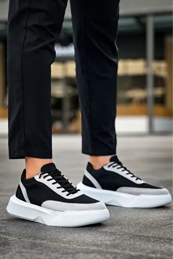 BESKAR Ba0354 Casual Lace-Up Men's Gray Segmented Black High Sole Sneakers