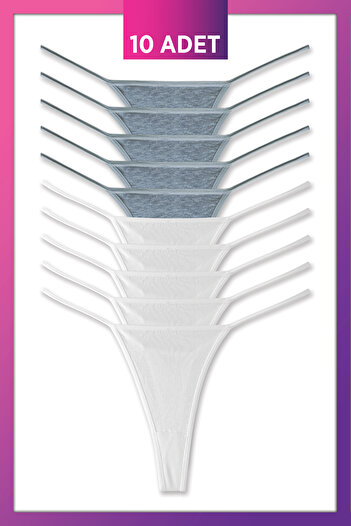 Soft Light White Gray 10-Piece Women's String Panties