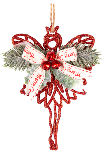Herdekora Christmas Tree Ornament New Year Decorated Glitter Angel Red 9X14 Cm.