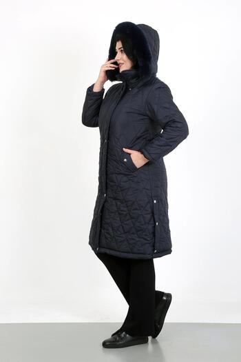By Alba Collection Women's Navy Blue Long Jessica Quilted Large Size Coat