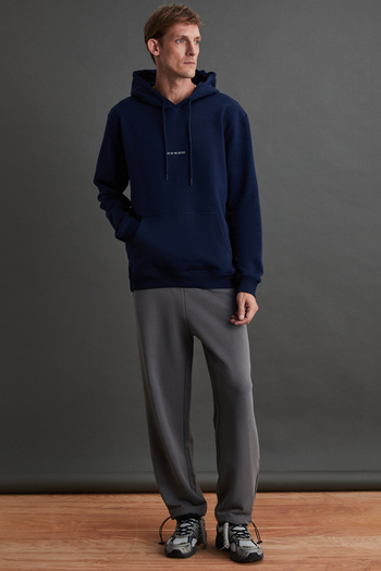 GRIMELANGE Ανδρικό φούτερ Navy Blue - Λεπτομέρεια κεντήματος, κουκούλα, κορδόνι, απαλό ύφασμα