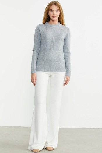 Sementa Crew Neck Patterned Knitwear Sweater - Gray