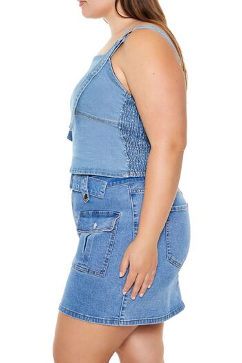 Forever 21 Plus Size Tokalı Denim Bluz