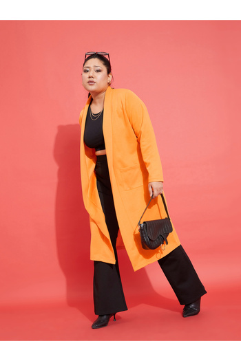 Sassafras By Styli Plus Solid Pocket Detail Midi Shrug