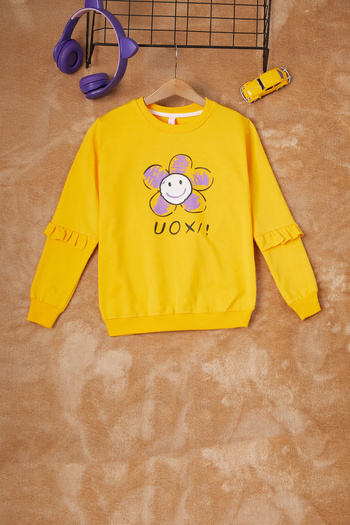 Cansın Mini Sarı Papatya Baskılı Kız Çocuk Sweatshirt 16612