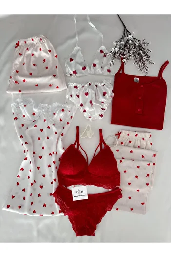 MH Moony Homewears 8-Piece Boxed Bular Satin Nightgown Cotton Pajamas Dowry Set