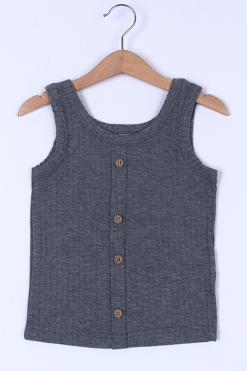 Cansın Mini Girl's Anthracite Buttoned 2-12 Years Old Strappy Crop Body 4803-1