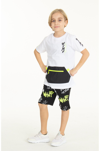 Cansın Mini Boy's Zippered Kangaroo Pocket Shorts Suit 14097