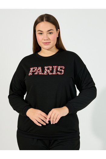 Styli Plus Size Leopard Paris Slogan Sweatshirt & Jogger Lounge Set