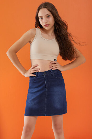 Cansın Mini Fustă de jeans pentru fete albastre 15531