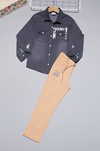 Cansın Mini Smoked Jean Shirt Boy's Bottom Top Suit 15099