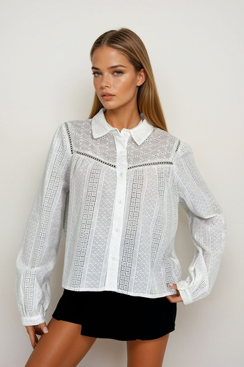 VAGGON White Scallop Women's Shirt - Prm1179